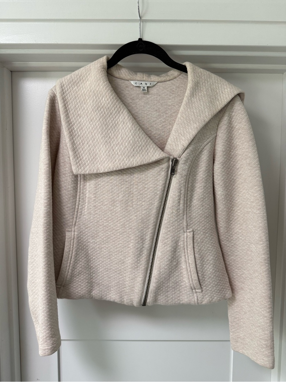 Cabi Light Pink Quilted Asymmetrical Zip Knit Moto Jacket